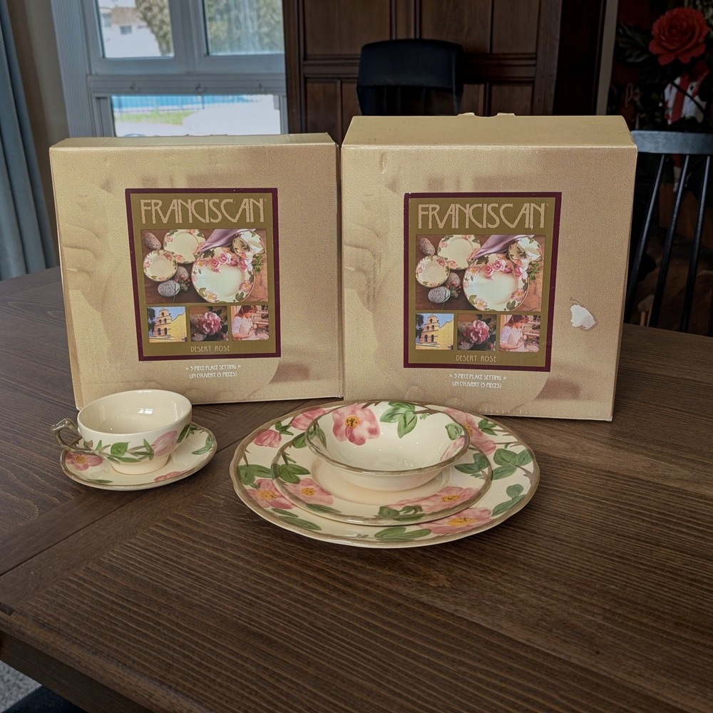 Vintage 10pc Dinnerware Set Pink Franciscan Desert Rose 2 Settings
